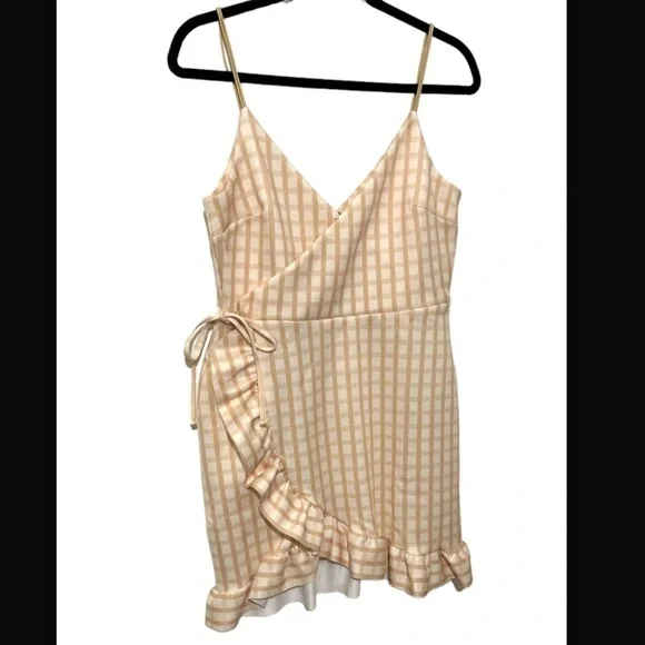 NWT ASOS Cami Faux Wrap Gingham Butter Yellow Mini Dress Sz 10 - Picture 7 of 12